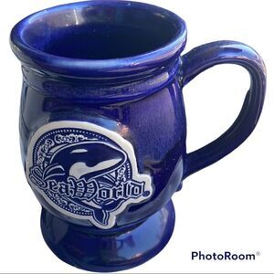 Sea World Shamu Tall Mug Stein Cobalt Blue Ceramic Sea World Emblem